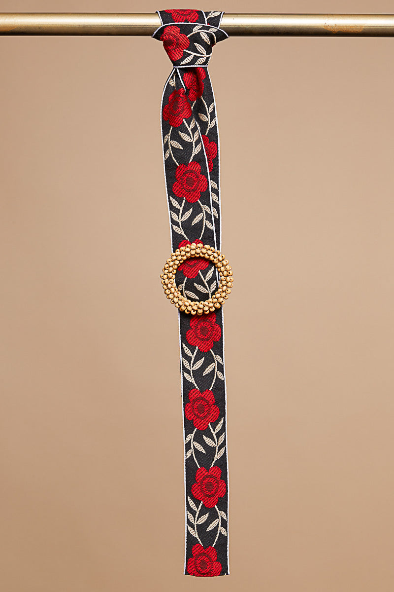 Floral Belt-red and black