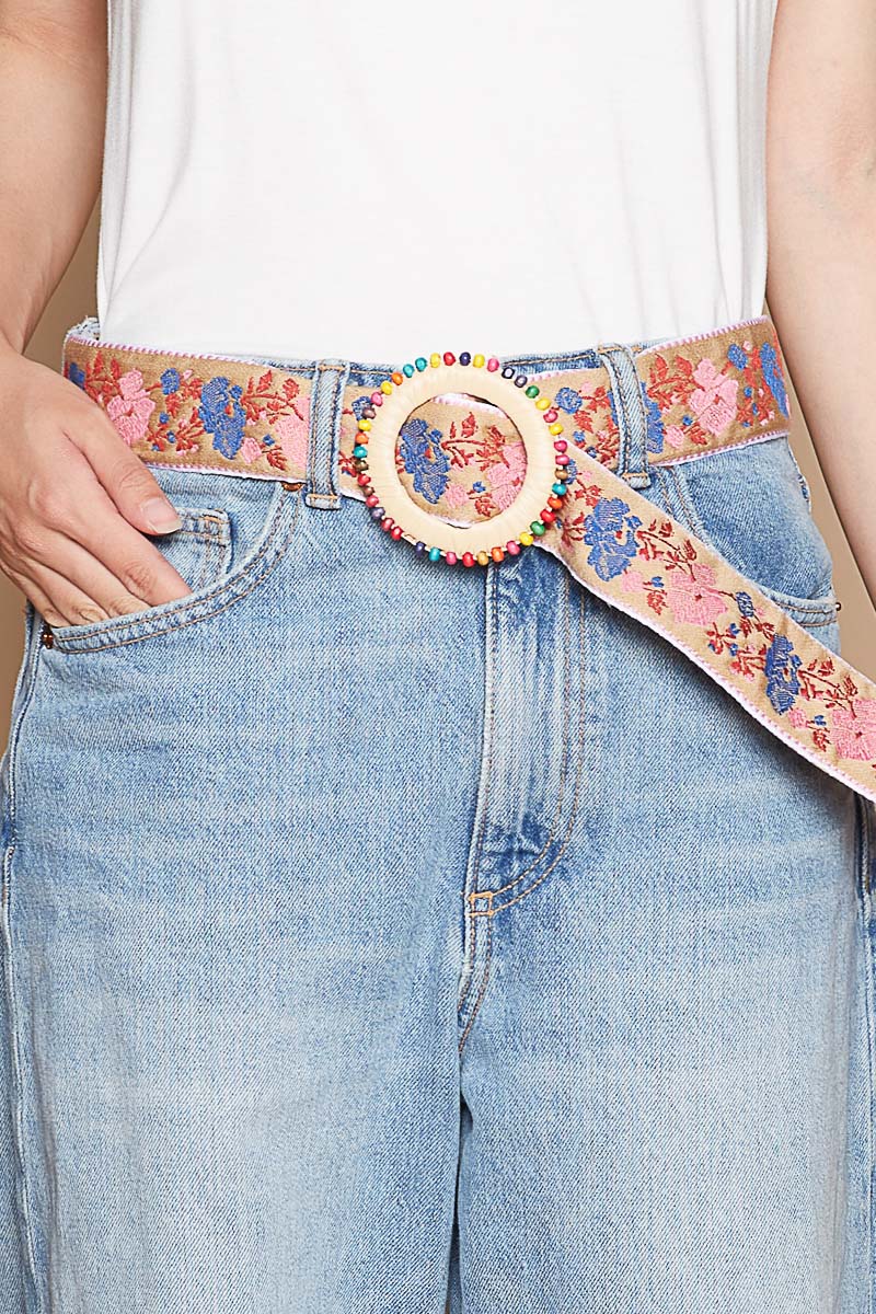 Floral Belt with Multi Color Buckle