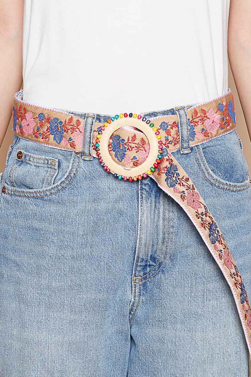 Floral Belt with Multi Color Buckle