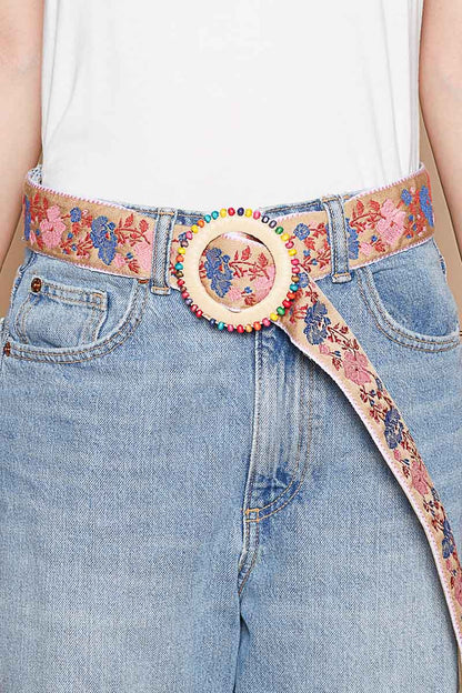 Floral Belt with Multi Color Buckle