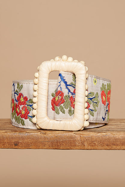 Floral Belt- Ivory and Red