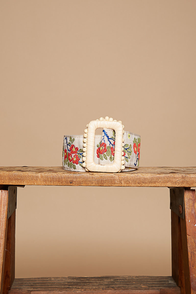 Floral Belt- Ivory and Red