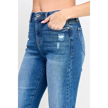 Tummy Control High Rise Straight Jeans W/Stretch