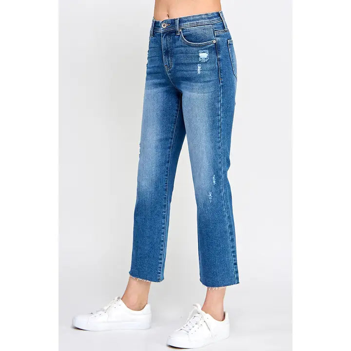 Tummy Control High Rise Straight Jeans W/Stretch