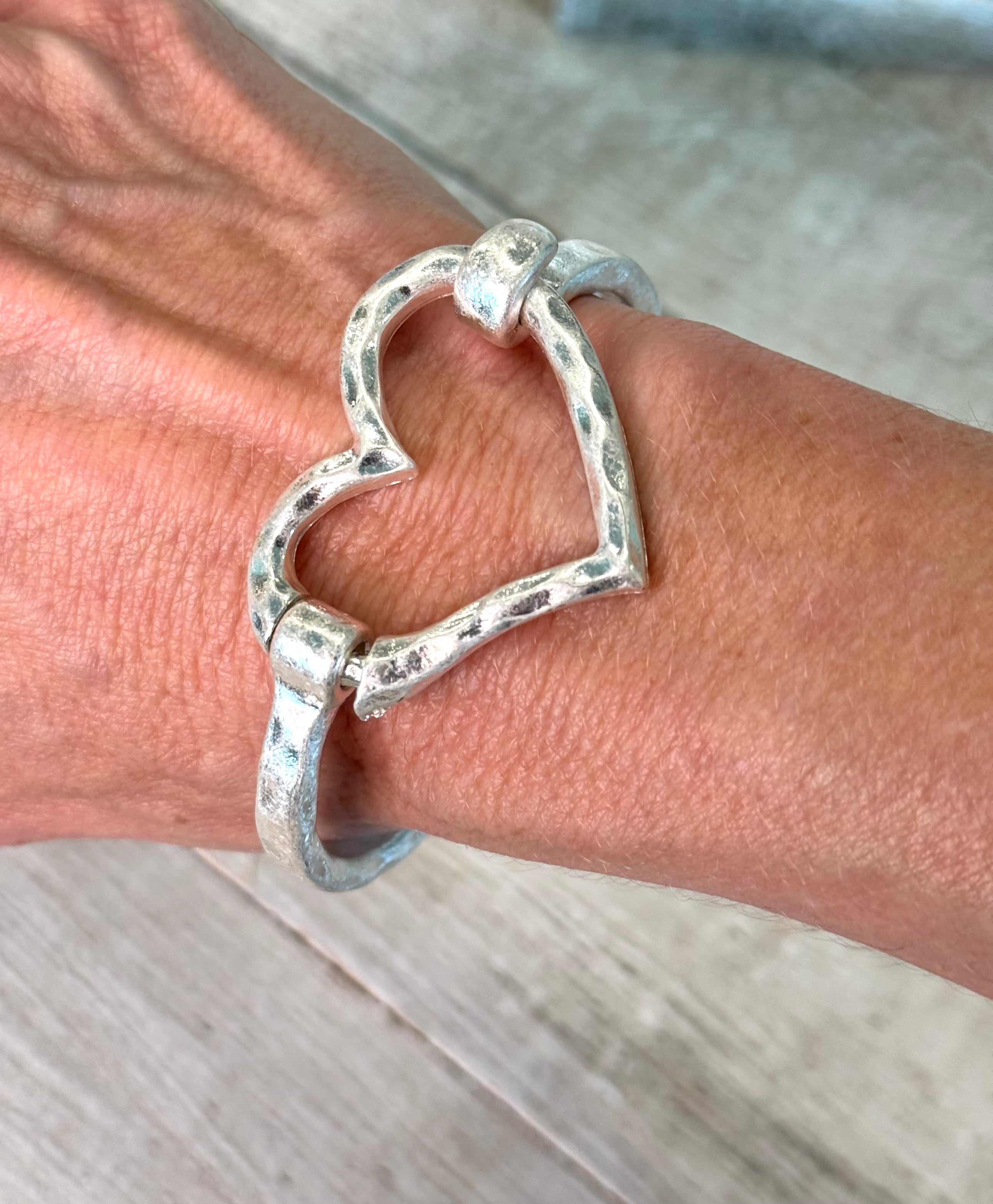 Hammered Heart Bangle Bracelet