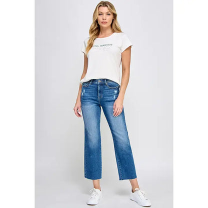 Tummy Control High Rise Straight Jeans W/Stretch