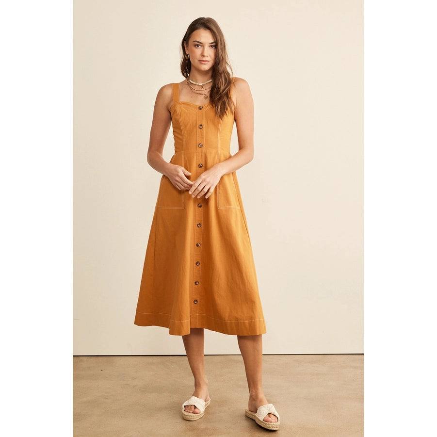 Bella Button Front Midi Dress