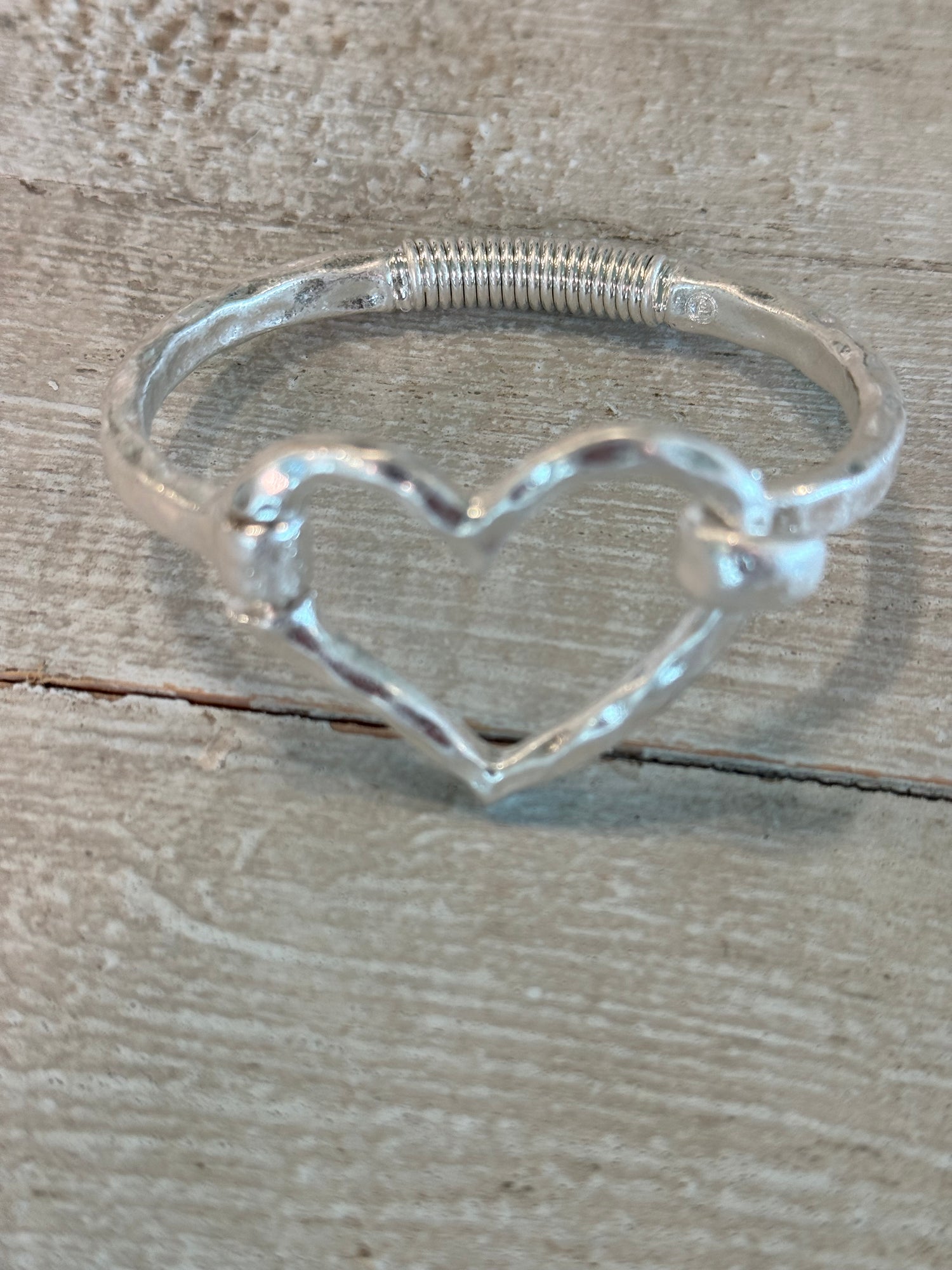 Hammered Heart Bangle Bracelet