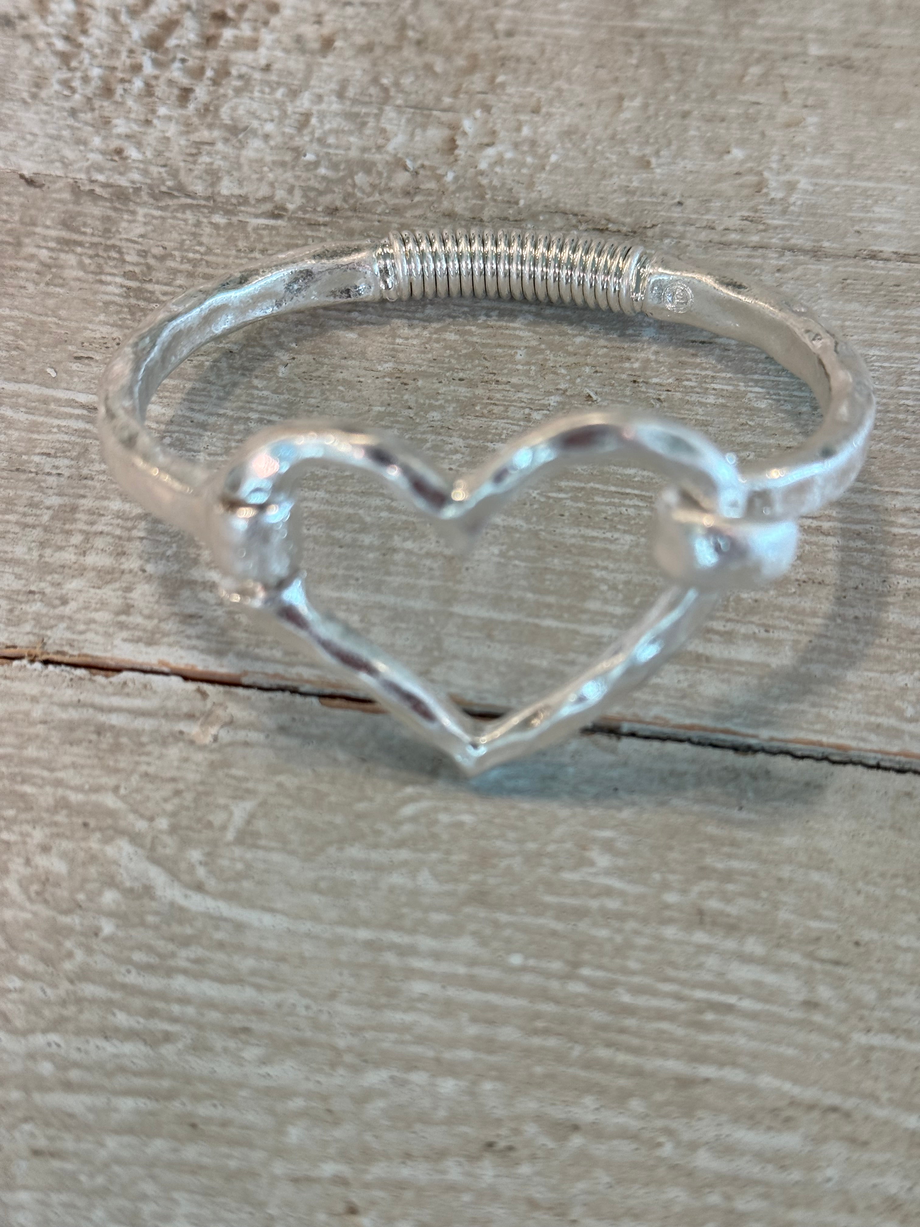 Hammered Heart Bangle Bracelet