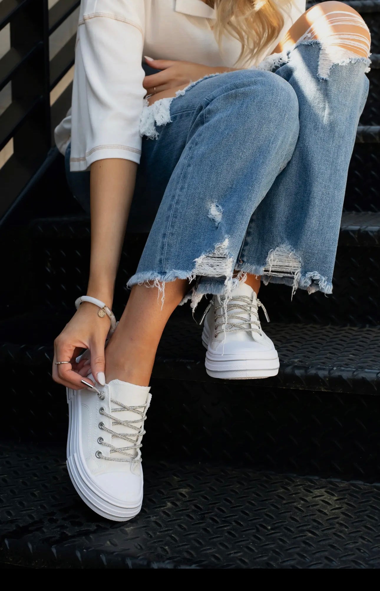 White Sneakers With Sparkle Laces