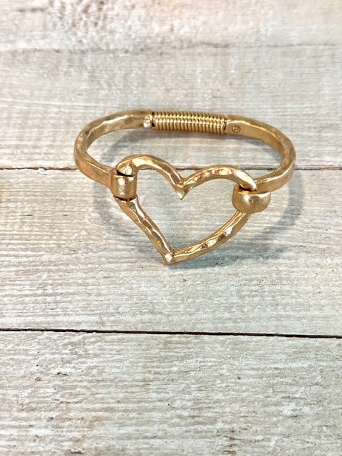 Hammered Heart Bangle Bracelet