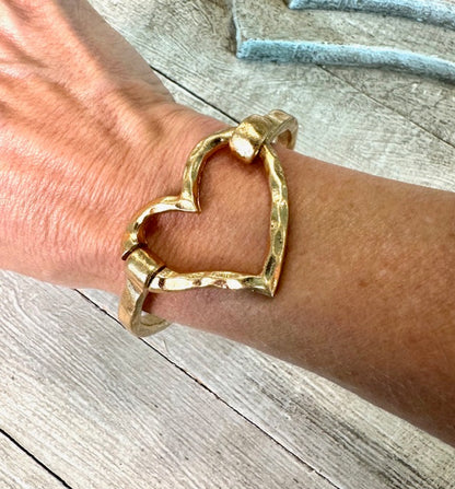 Hammered Heart Bangle Bracelet