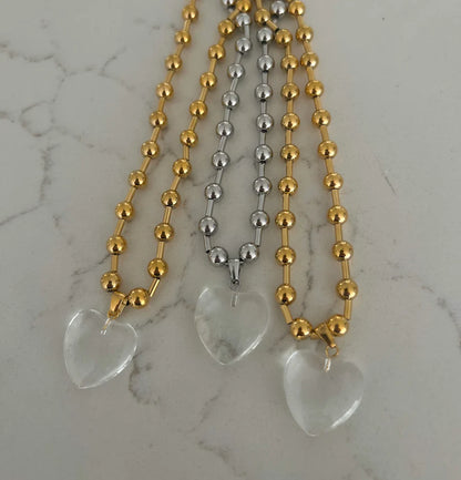 Chansuttpearls  Clear Heart Necklace